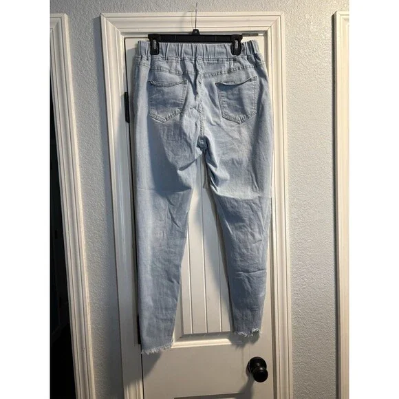Light Wash Distressed Denim Jogger Jeans-Size Large-Drawstring Waist Streetwear - Picture 2 of 3